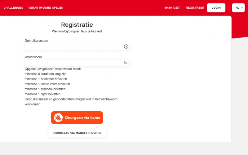 Bingoal casino registreren - aanmeldpagina
